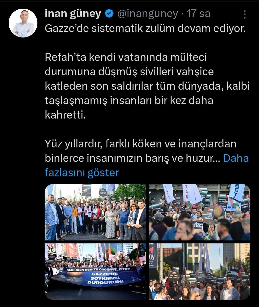 Beyoğlu Belediye Başkanı Güney’den Filistin paylaşımı
