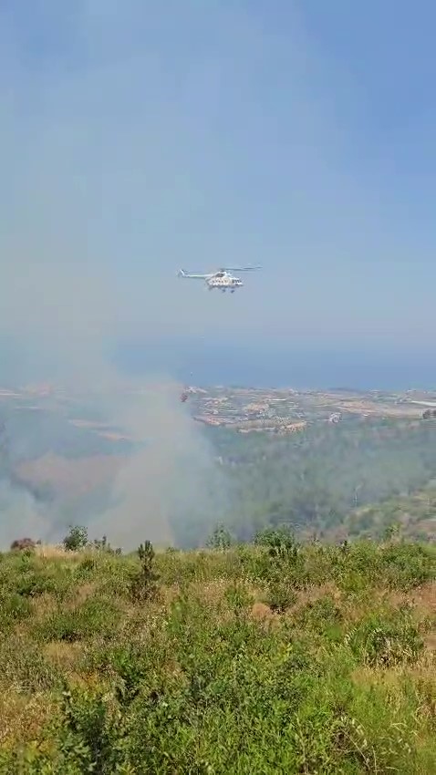 Helikopterle müdahale edilen orman yangını kısa sürede söndürüldü
