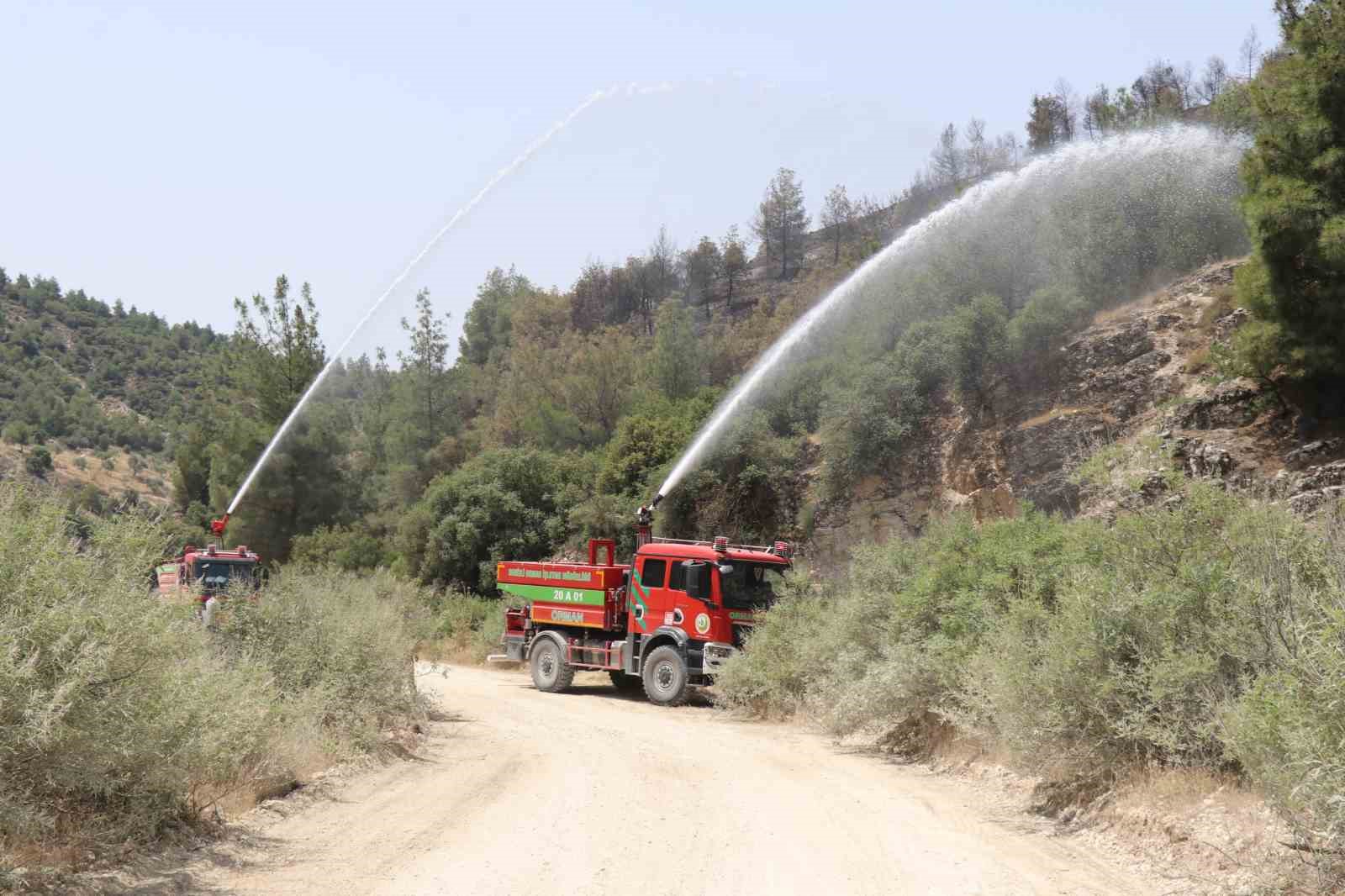 35 hektar alanın zarar gördüğü yangın sahası havadan görüntülendi
