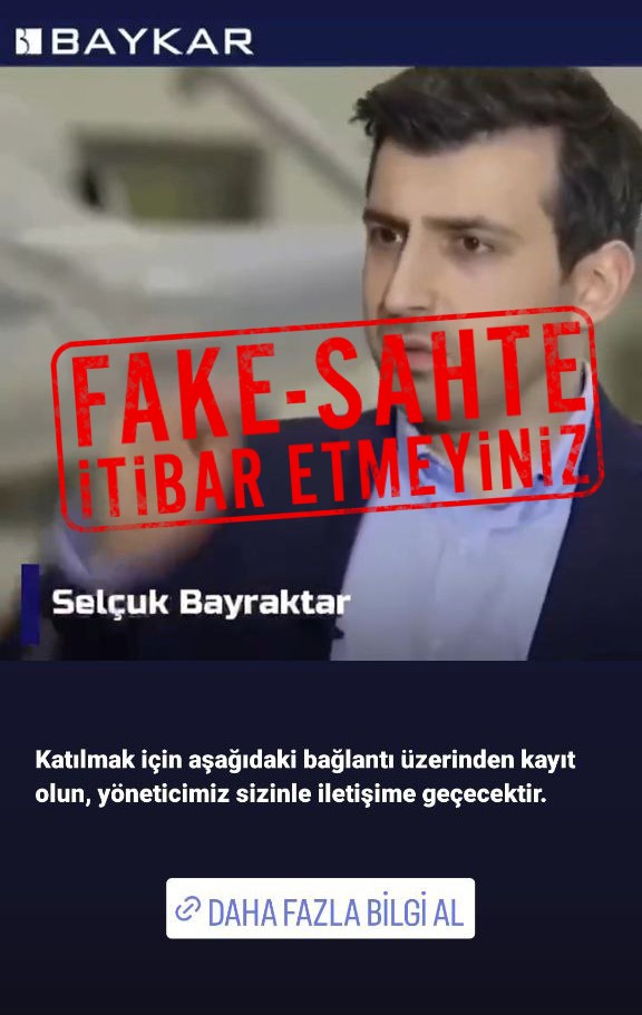 Baykar Yönetim Kurulu Başkanı Selçuk Bayraktar’dan dolandırıcılık uyarısı
