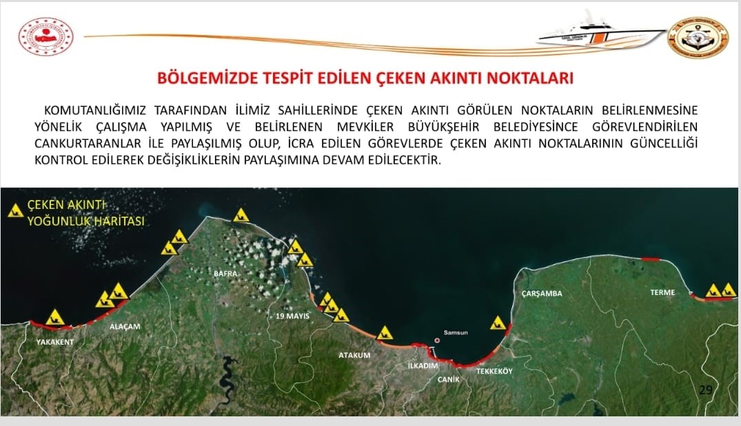 Samsun’da denizde tespit edilen çeken akıntı noktaları belirlendi
