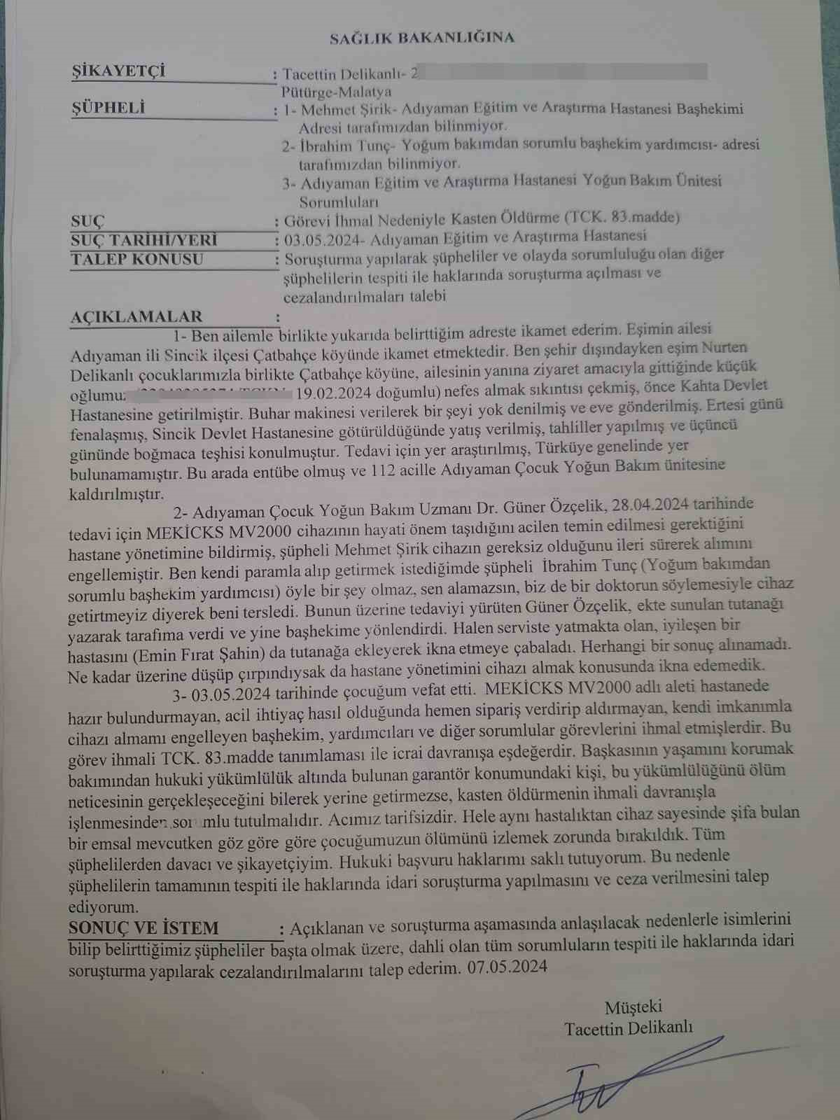 Adıyaman’da 2 aylık bebek ihmal sonucu öldü iddiası
