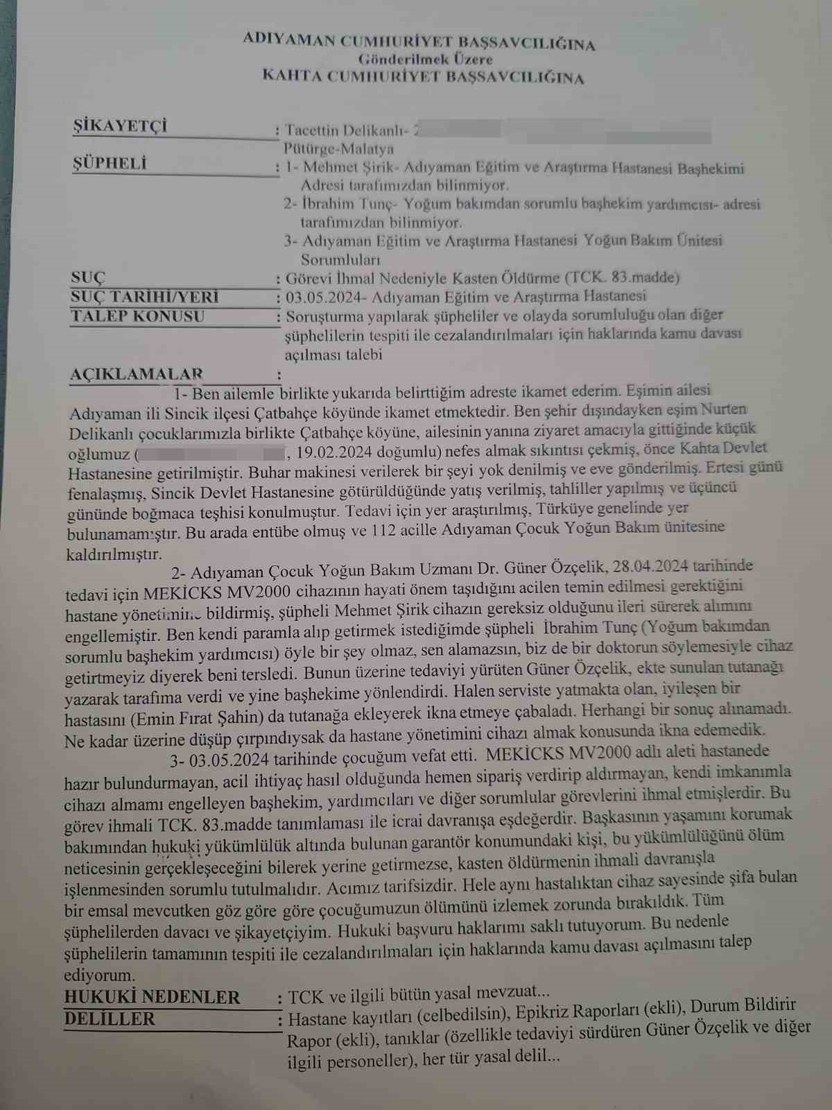 Adıyaman’da 2 aylık bebek ihmal sonucu öldü iddiası
