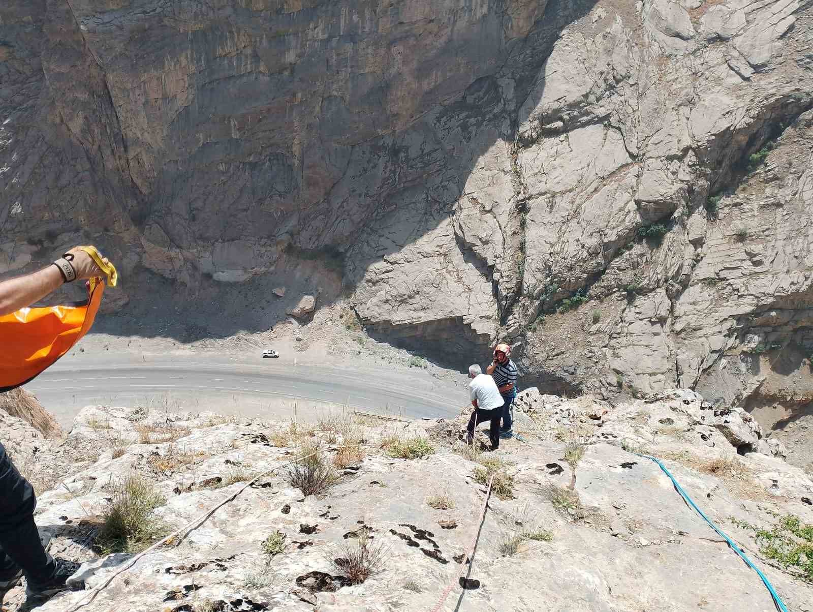 Kayalıklarda mahsur kalan kurbanlık keçiyi AFAD ekipleri kurtardı
