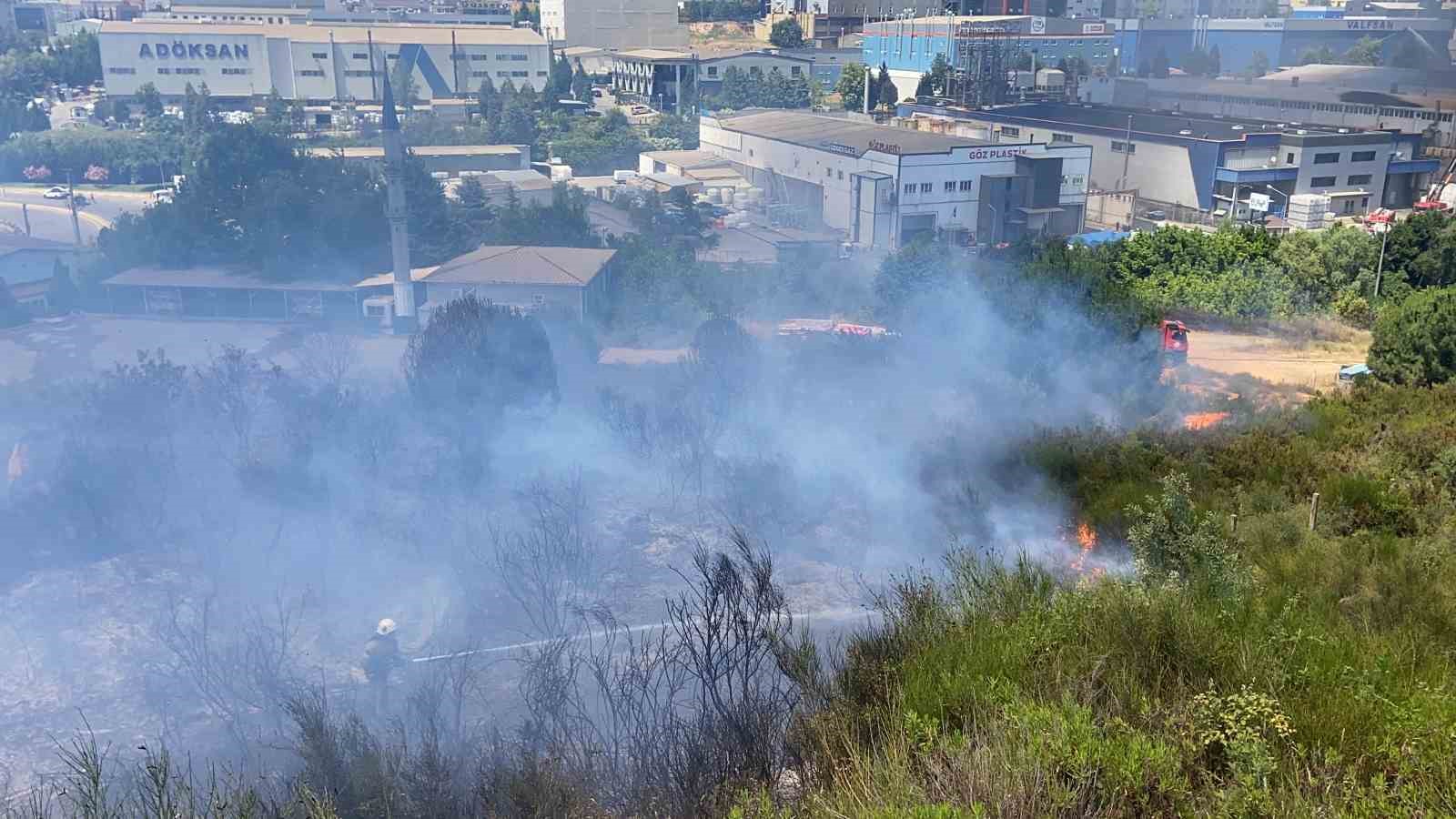 Kocaeli İstanbul sınırındaki yangın araçlara ve otluk alana sirayet etti
