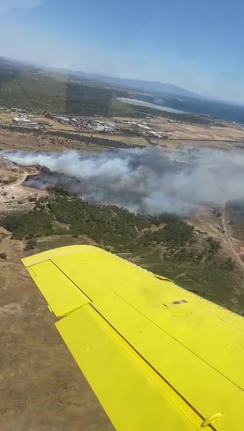 Ayvalık’ta çöplükte çıkan yangın otluk araziye sıçradı
