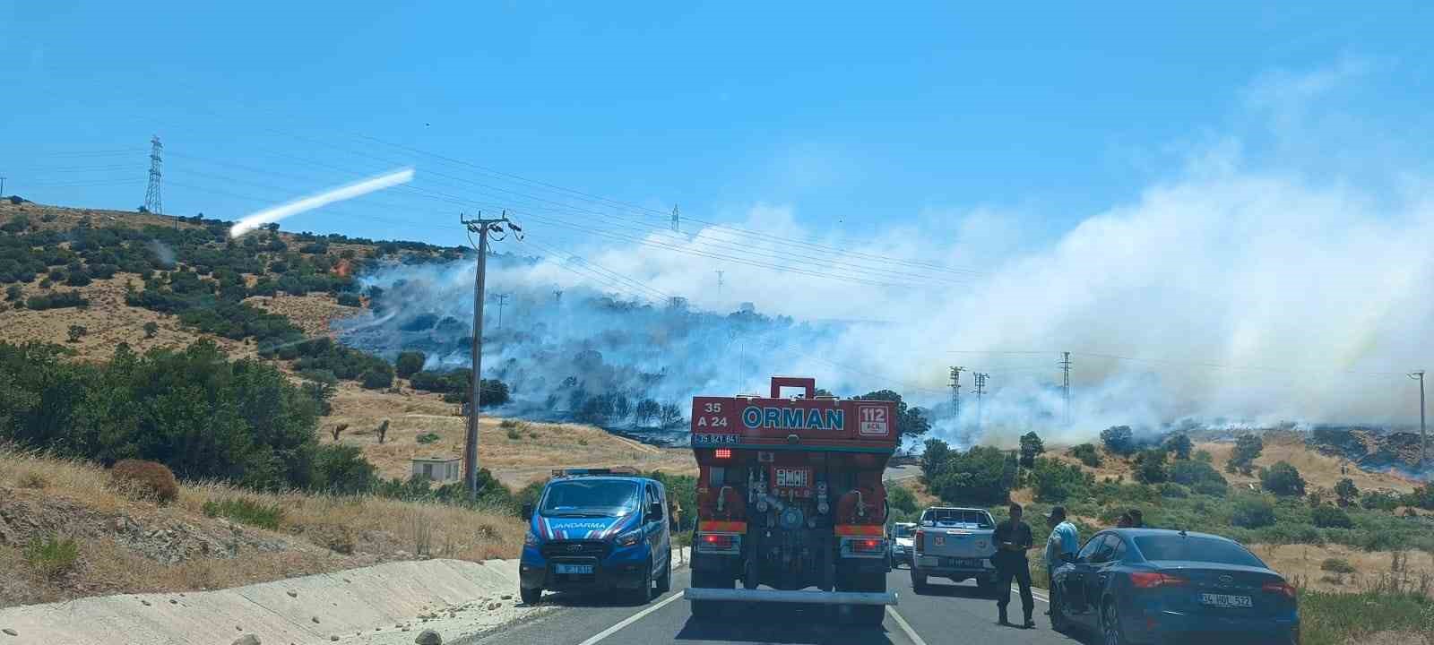 İzmir’de makilik  ve  otluk alanda yangın
