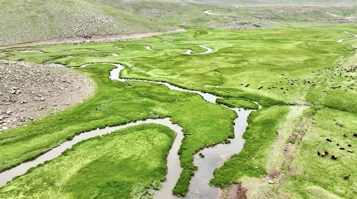 Ağrı’nın volkanik platolarındaki menderesler dronla görüntülendi
