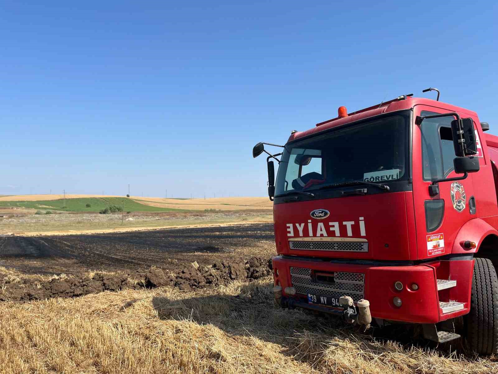 Babaeski’de elektrik direğine çarpan kuş tarlayı yaktı
