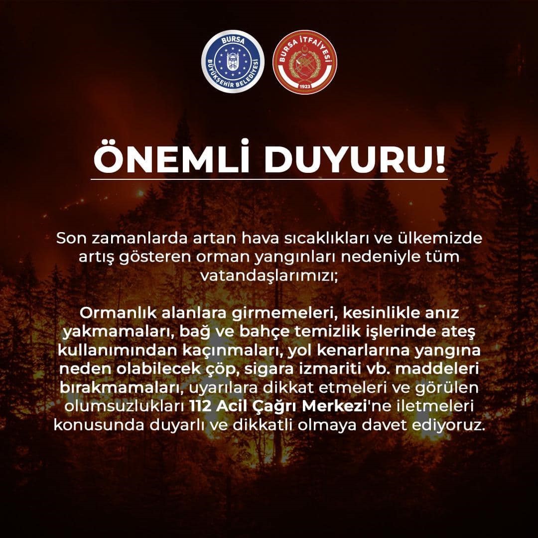 Bursa İtfaiyesi’nden duyarlı olma çağrısı
