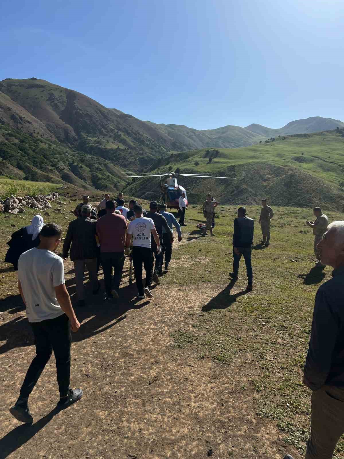 Arı sokması sonucu bilinç kaybı yaşayan hasta, ambulans helikopterle Erzurum’a sevk edildi
