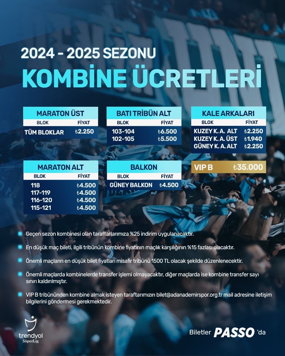 Adana Demirspor, 2024-2025 sezonu kombine satışını uzattı
