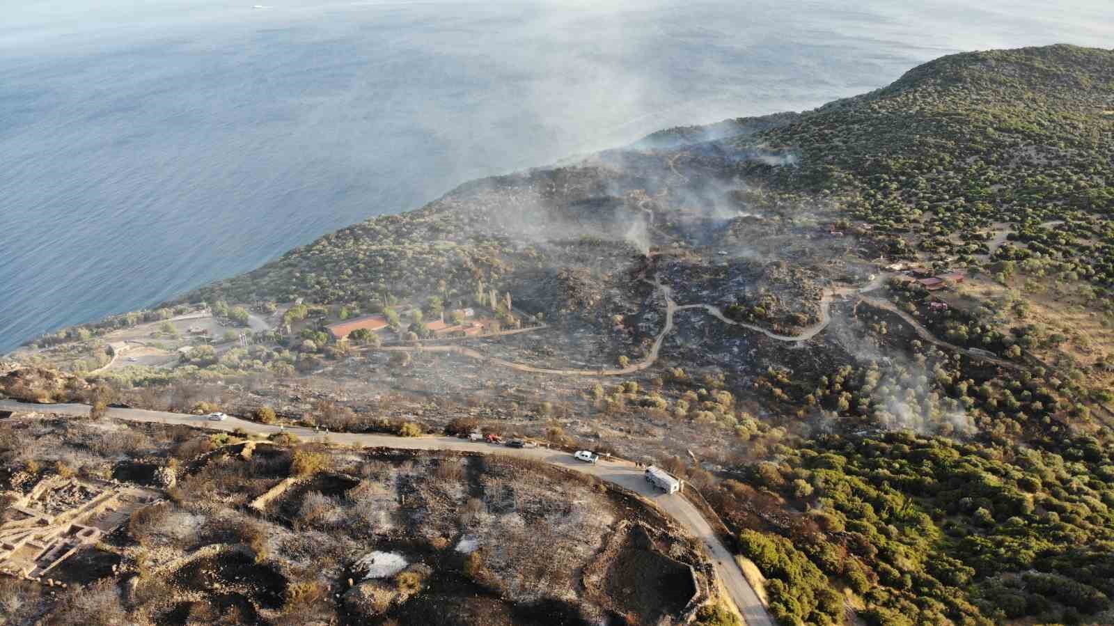 Alevlerden etkilenen 7 bin yıllık Assos Ören Yeri ve Athena Tapınağı havadan görüntülendi
