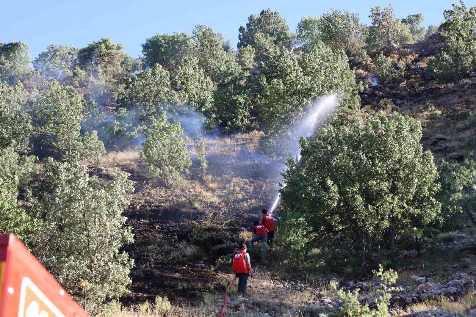 Ormanlık alanda çıkan yangın helikopterle söndürüldü
