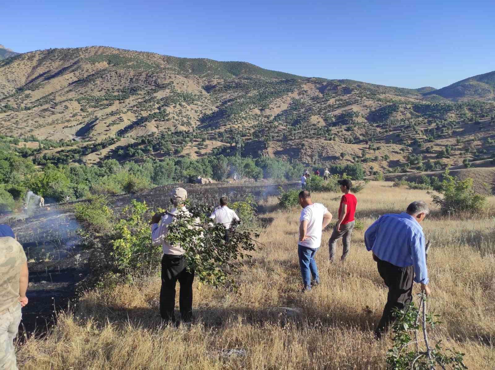 Köylerinde çıkan yangını söndürmek için insan zinciri oluşturdular
