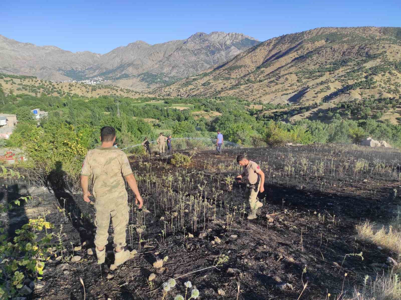 Köylerinde çıkan yangını söndürmek için insan zinciri oluşturdular
