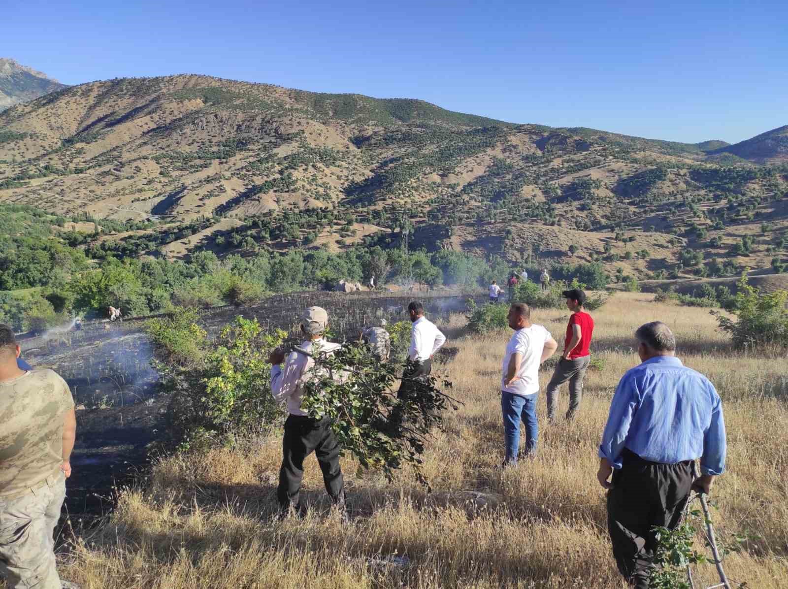 Köylerinde çıkan yangını söndürmek için insan zinciri oluşturdular
