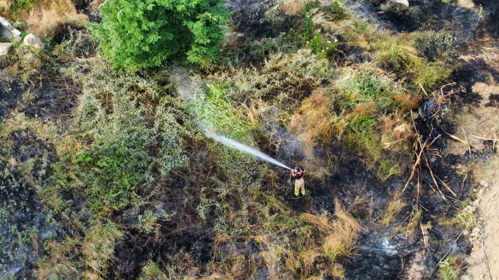 Evlere sıçramasın diye alevlere hortumlarla müdahale ettiler
