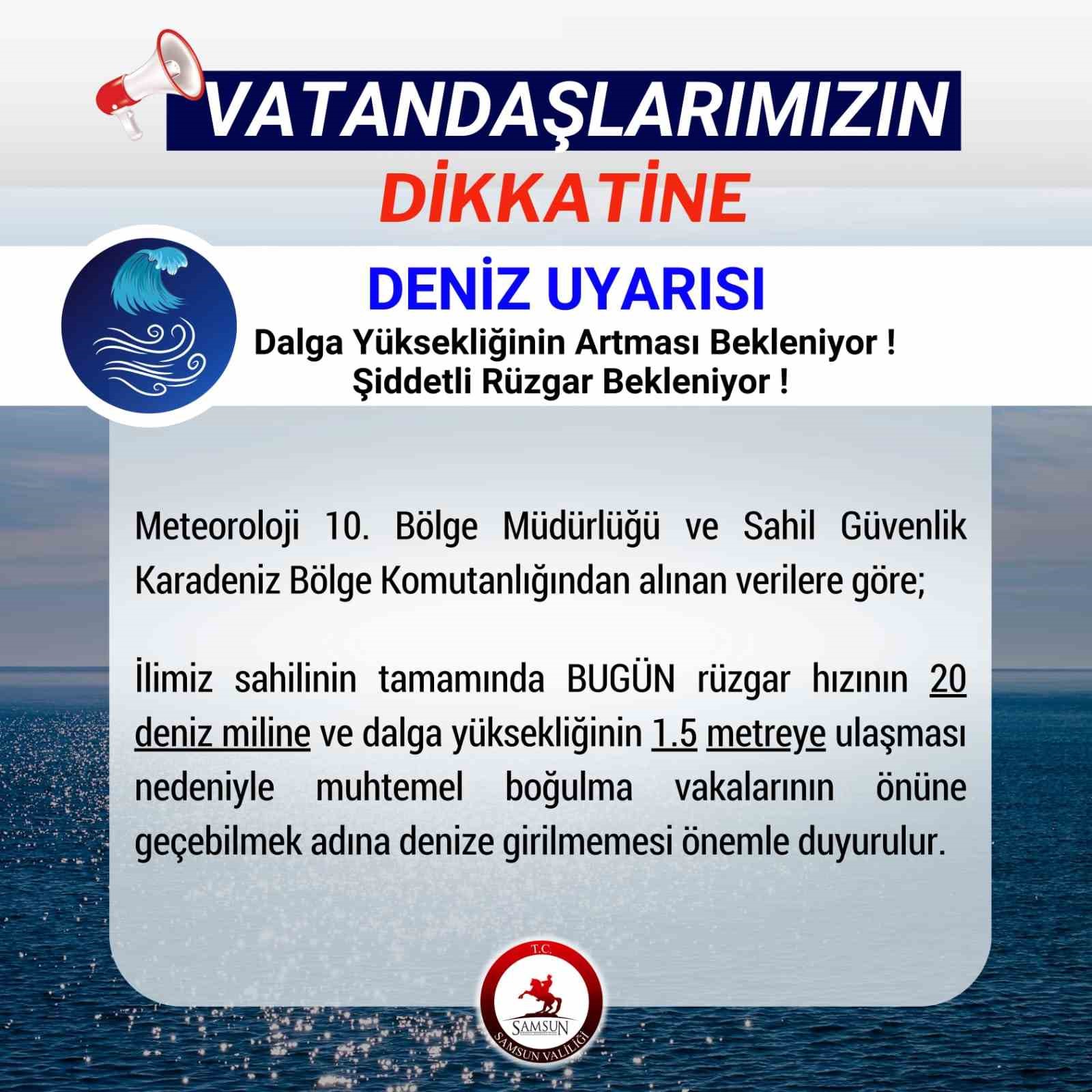 Samsun’da yüksek dalga ve rüzgar uyarısı
