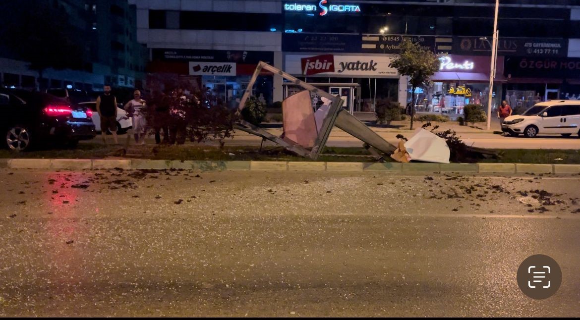 Aday sürücü kontrolden çıktı, reklam panosunu ve ağaçları devirdi
