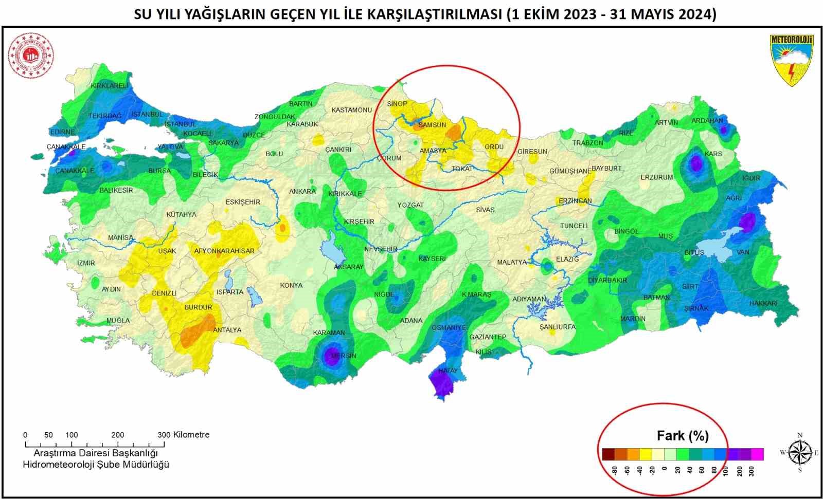 Samsun’da yağışlar yüzde 20 ila 40 arasında azaldı
