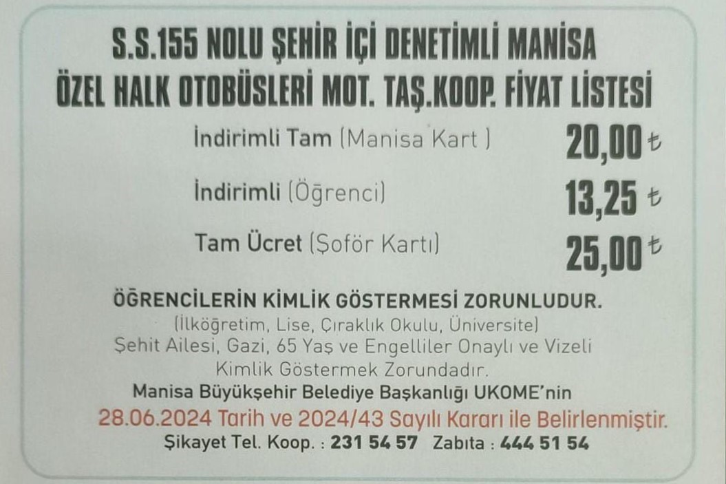 Manisa’da toplu taşıma zamlandı
