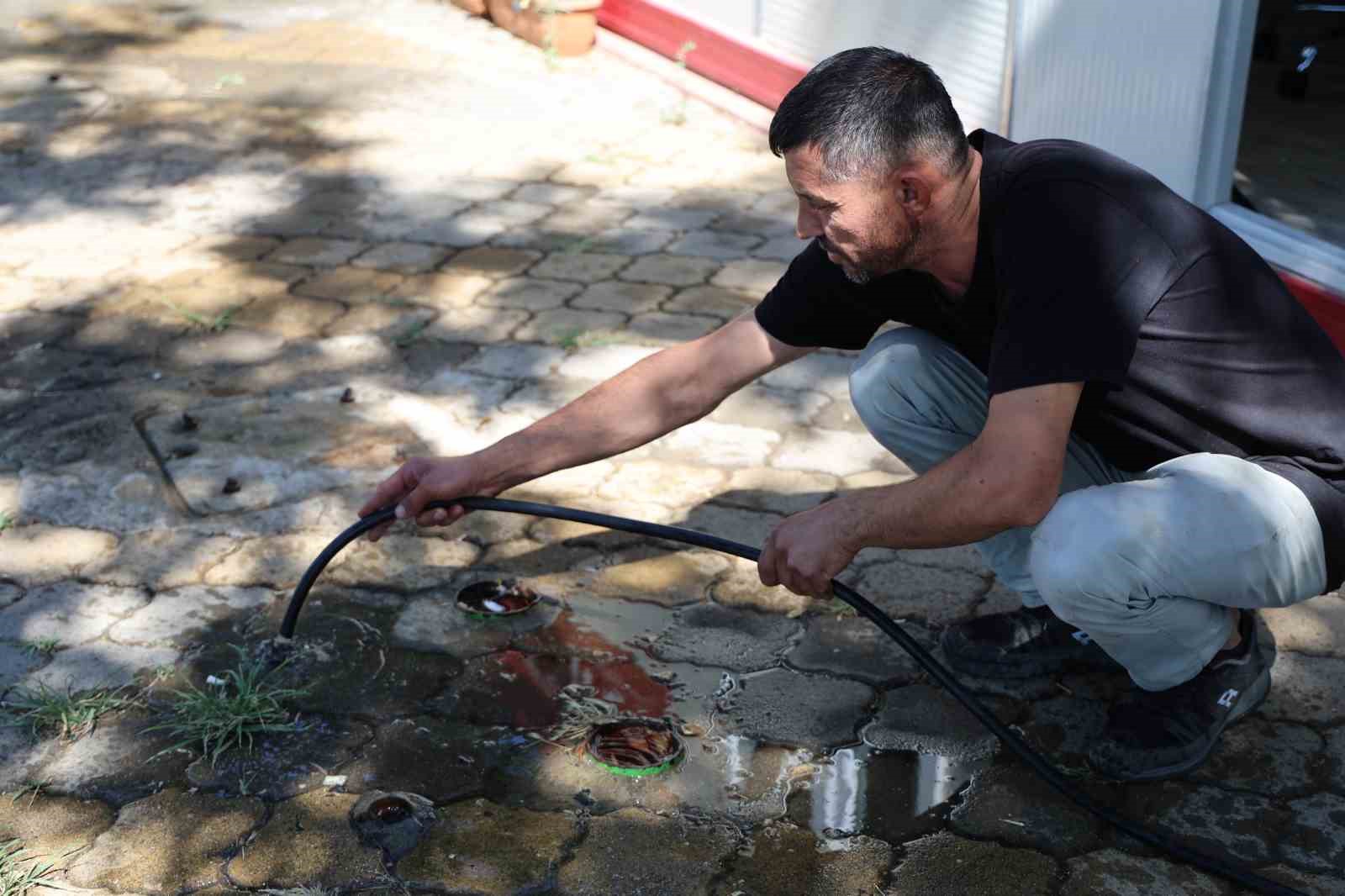 Hem kendini hem kuşları serinletiyor
