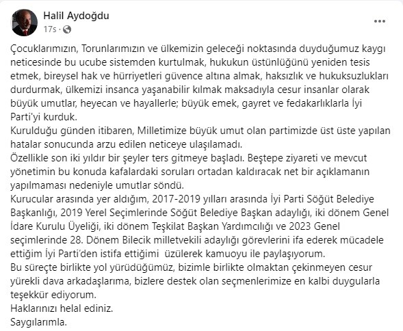 MHP’den İYİ Parti’ye geçen Aydoğdu, oradan da istifa etti
