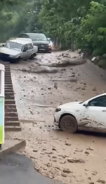 Bursa’da taşan dere araçları böyle önüne kattı...Araçların sürüklenmesi kamerada
