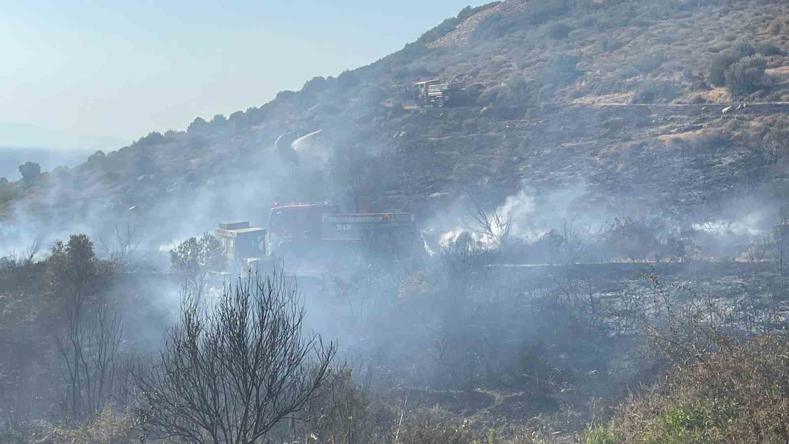 Foça’daki orman yangını alev alan araçtan çıkmış
