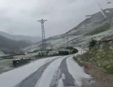 Erzurum’da dolu köyleri beyaza bürüdü
