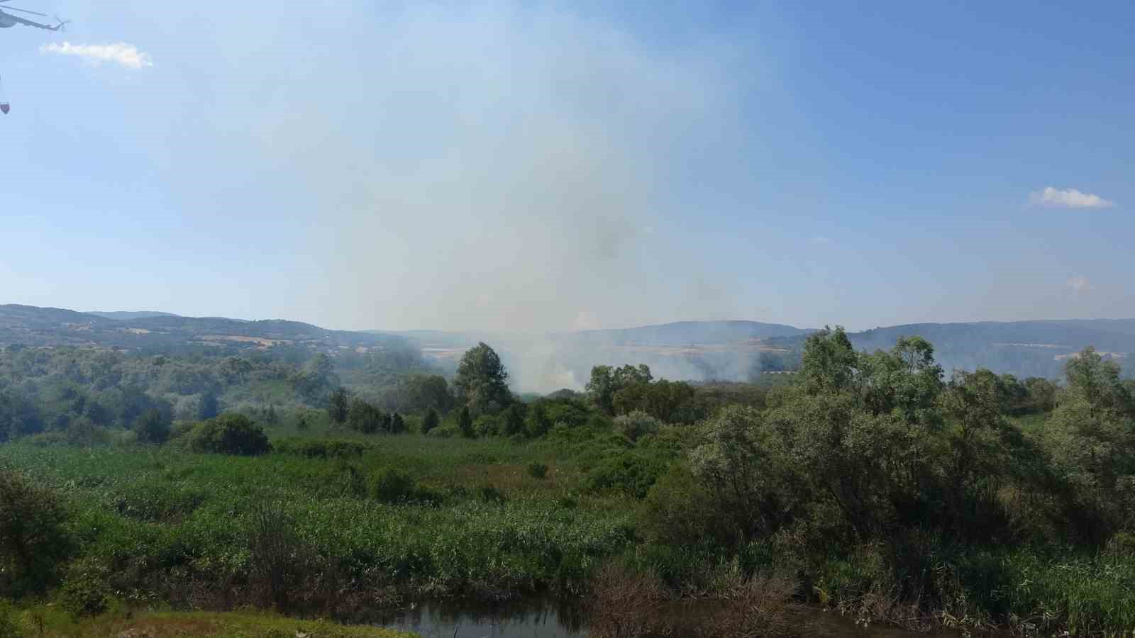 Sazlıkta yangın çıktı havadan müdahale ediyor
