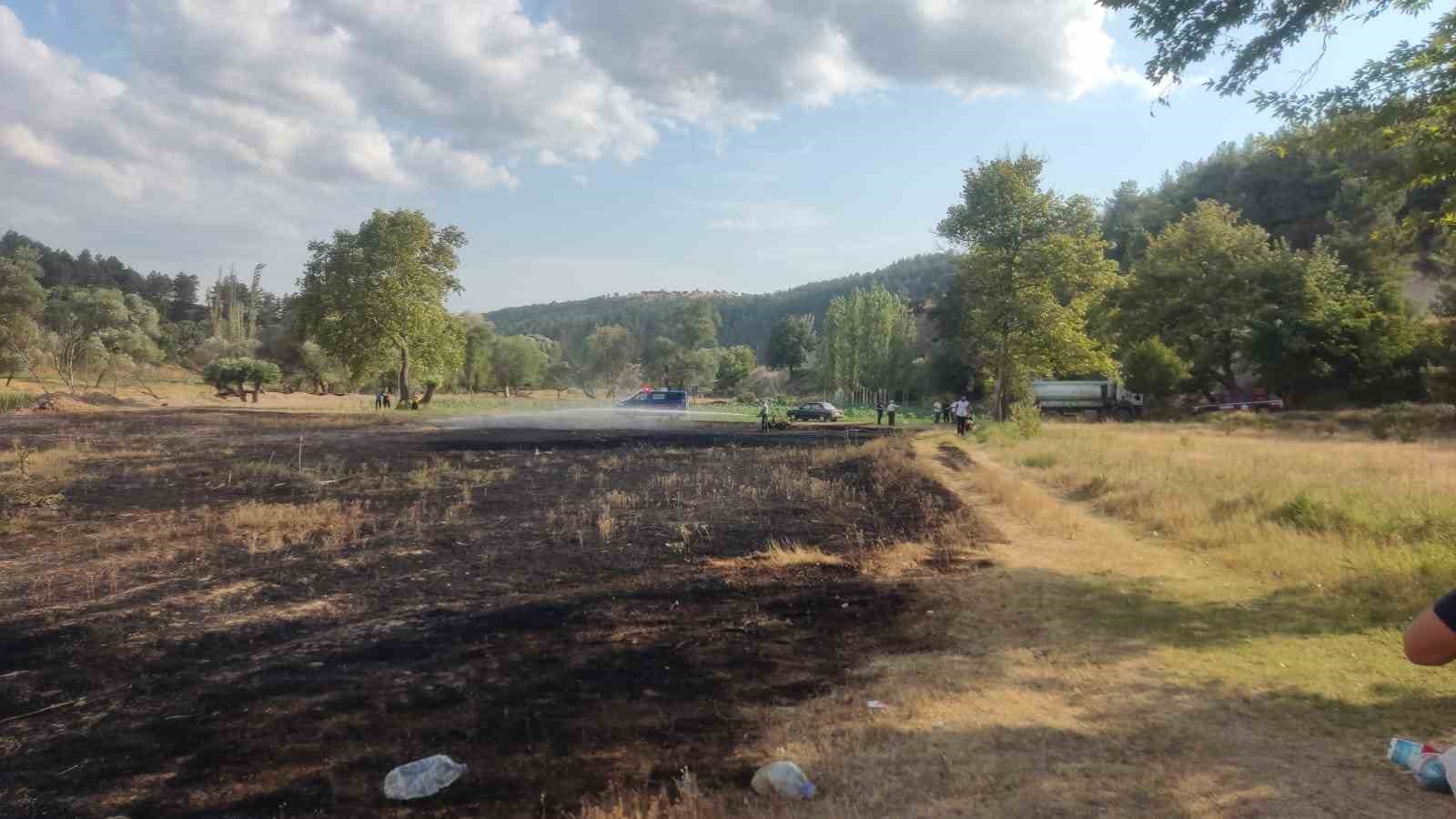 Emet’te mangal ateşinden çıkan yangından 2 dönüm ekili alan zarar gördü
