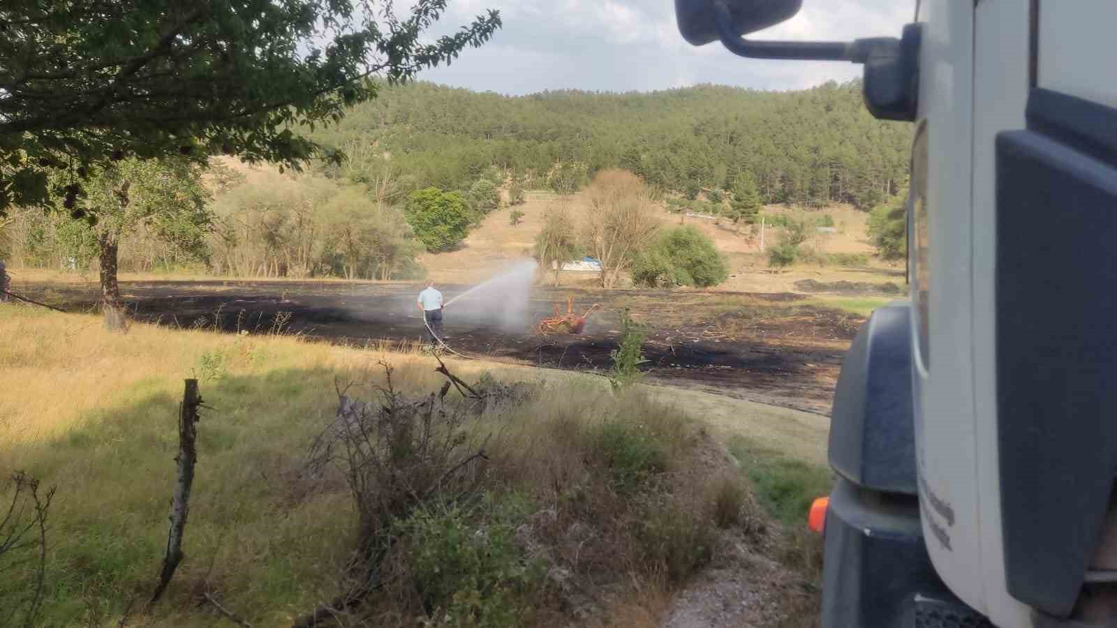 Emet’te mangal ateşinden çıkan yangından 2 dönüm ekili alan zarar gördü
