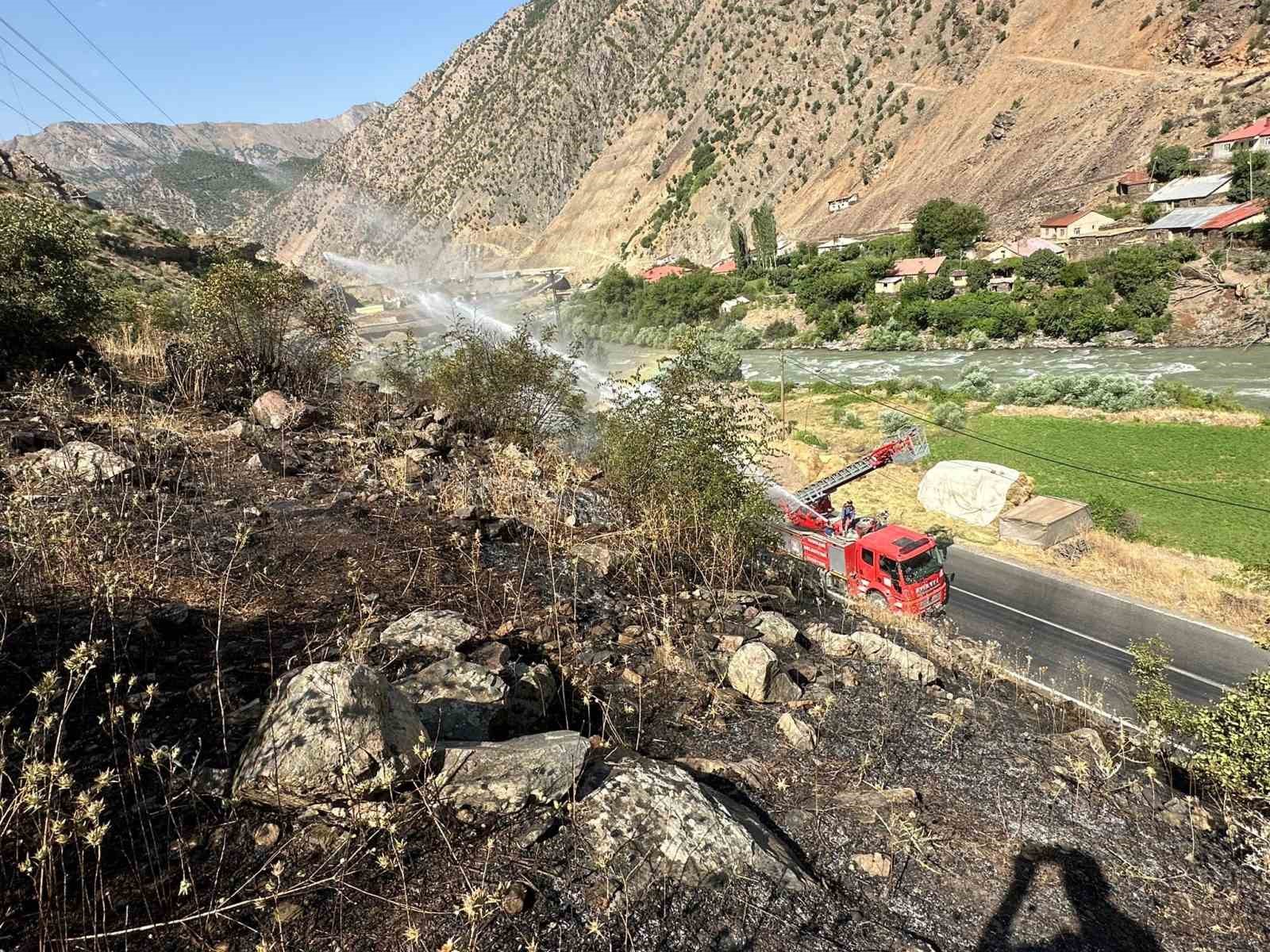 Hakkari-Van kara yolu yakınında anız yangını
