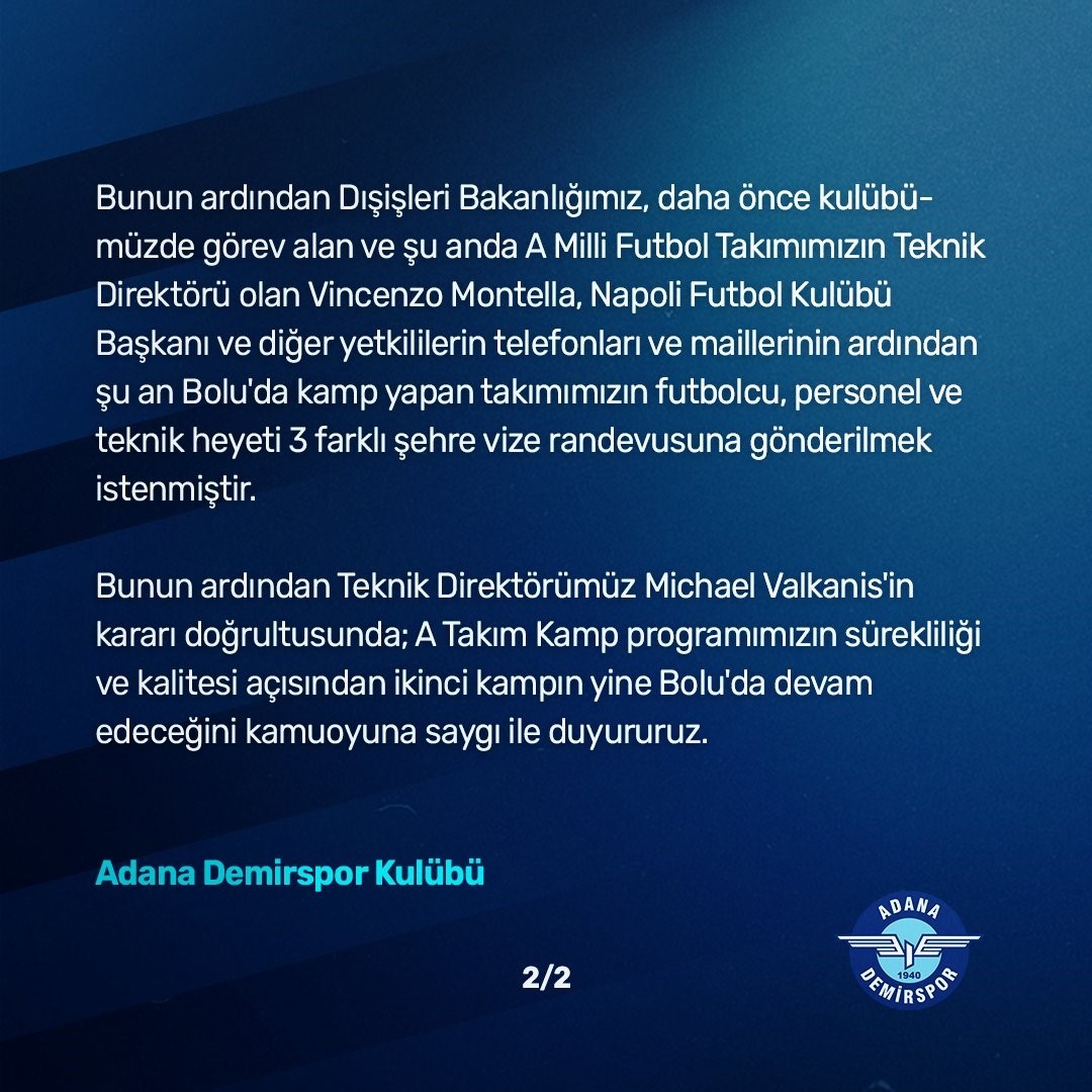 Adana Demirspor’un İtalya kampına ’Vize’ engeli
