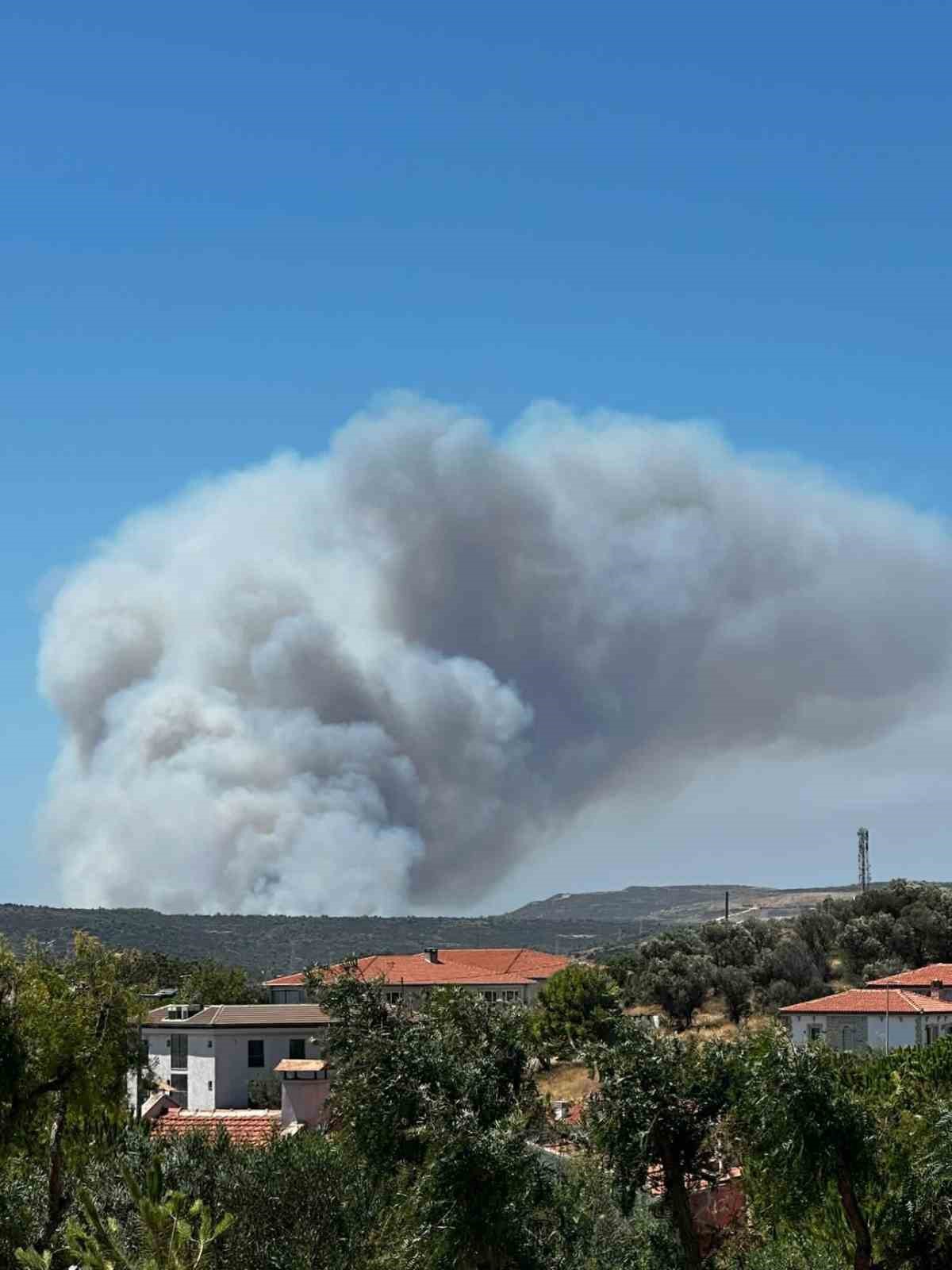 Çeşme’deki orman yangınına havadan ve karadan müdahale
