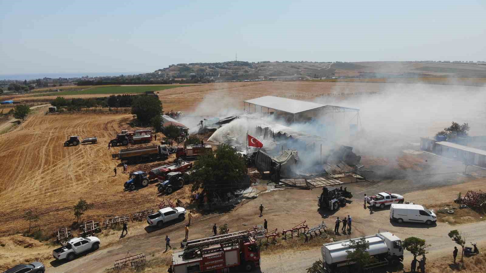 Tekirdağ’da çiftlik yangını: 15 bin balya saman yandı
