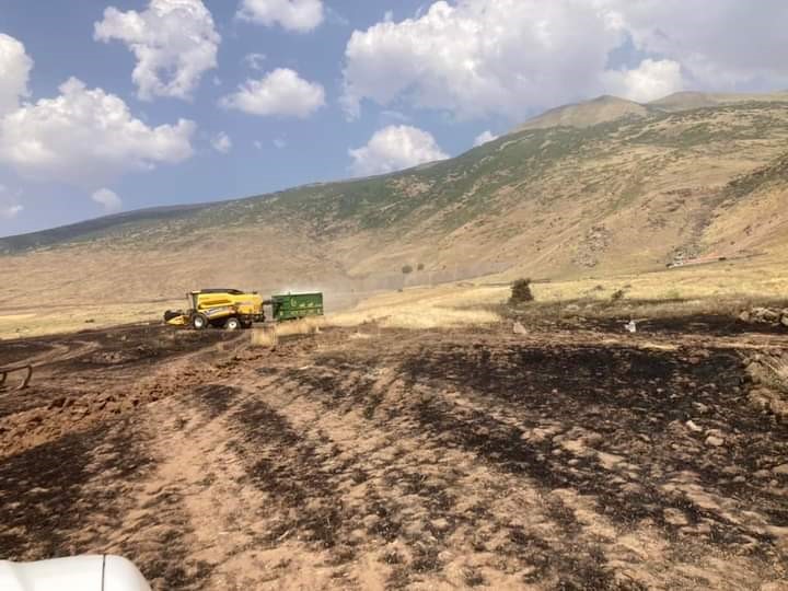 Biçerdöverle hasat sırasında çıkan yangında 4 hektar alan yandı
