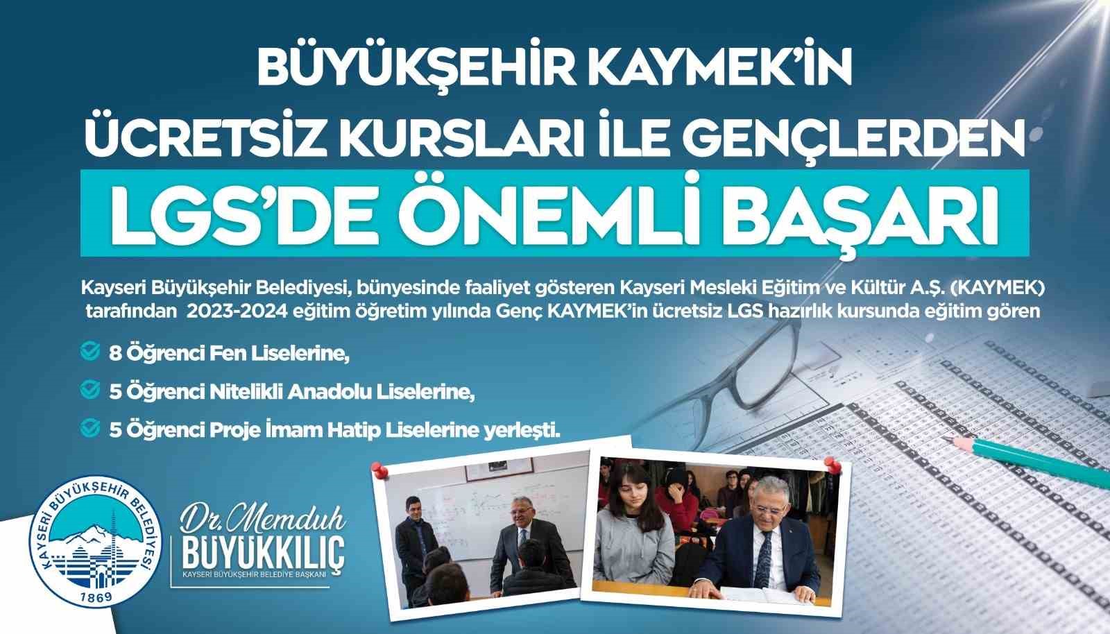 Büyükşehir KAYMEK’in ücretsiz kursları ile gençlerden LGS’de önemli başarı
