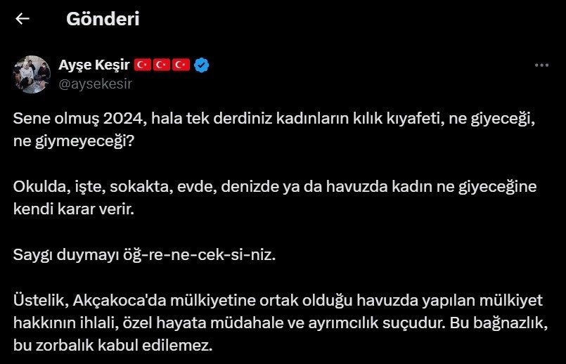 AK Parti Genel Merkez Kadın Kolları Başkanı Keşir’den haşema ile havuza alınmama olayına tepki
