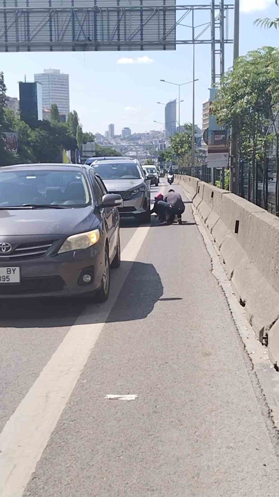 Kadıköy D-100 karayolunda yavru kediyi kurtaran duyarlı vatandaş kamerada
