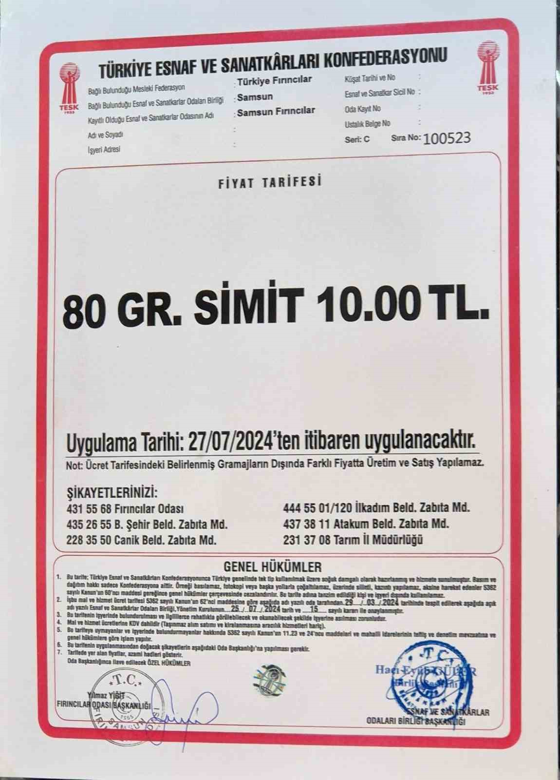 Samsun’da 80 gram simit 10 TL oldu
