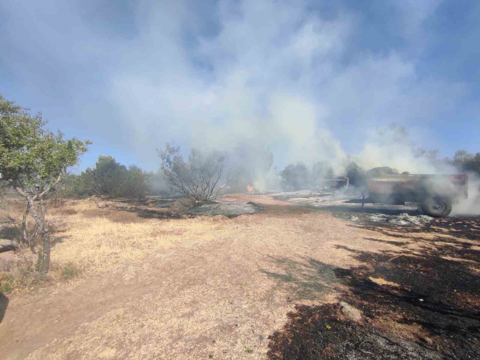 Havran’da traktör römorkunda başlayan yangın makilik alana sıçradı
