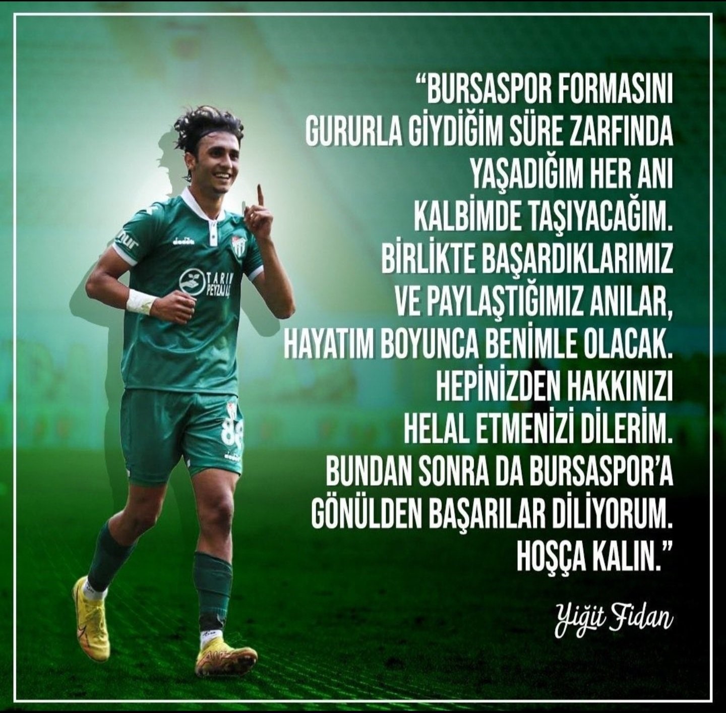 Fenerbahçe’ye transfer olan Yiğit Fidan, Bursaspor’a veda etti
