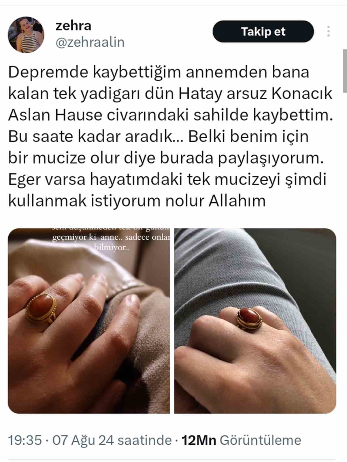 Depremde vefat eden annesinden kalan yüzüğü kaybeden genç kızın paylaşımı sonrası ekipler karış karış sahili arıyor
