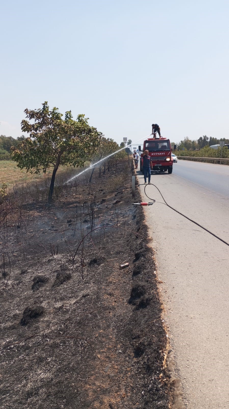 Sigara izmariti yangına neden oldu, dumanlar karayolunu kapladı
