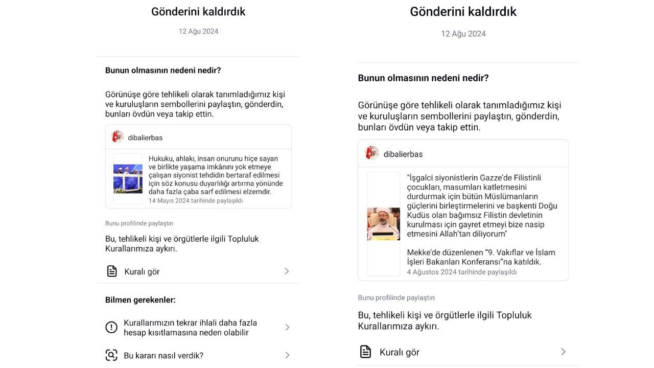 Instagram Türkiye’de erişime tekrar açılmasının ardından Diyanet İşleri Başkanı Erbaş’ın mesajlarını sildi
