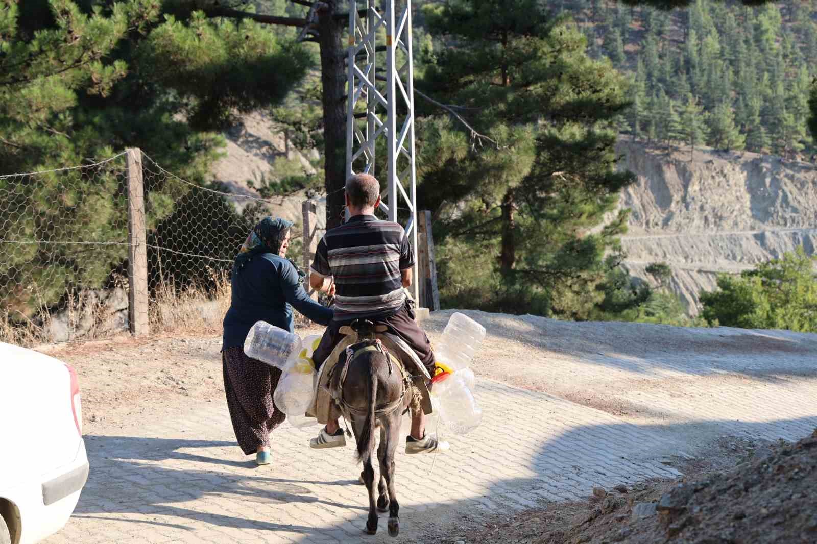 Susuz kalan köylü eşek ve katır ile su taşıyor
