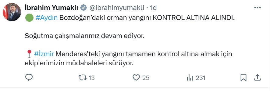 Aydın’daki orman yangını kontrol altına alındı
